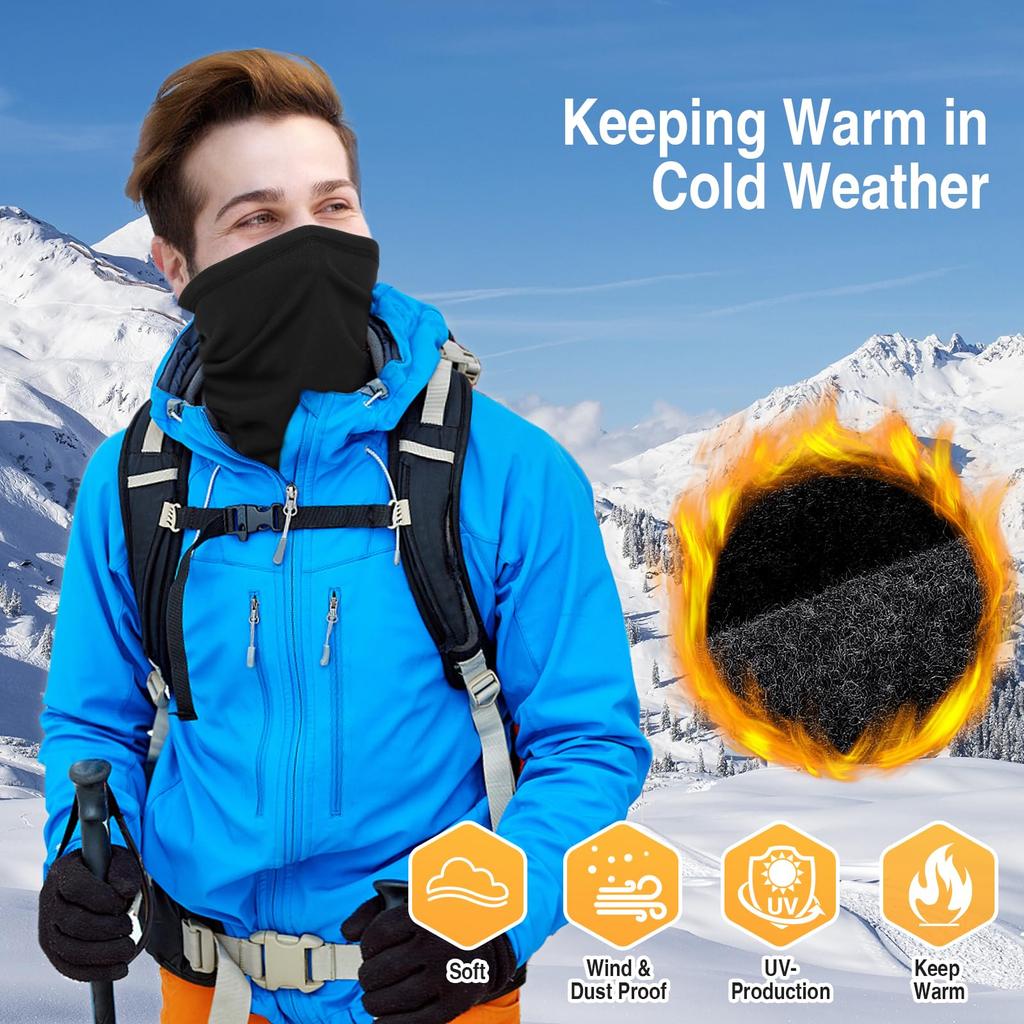 2 Pack Winter Neck Gaiter Warmer for Men&Women, Windproof Face Cover Fleece Face Mask Scarf for Cold Weather Sport
