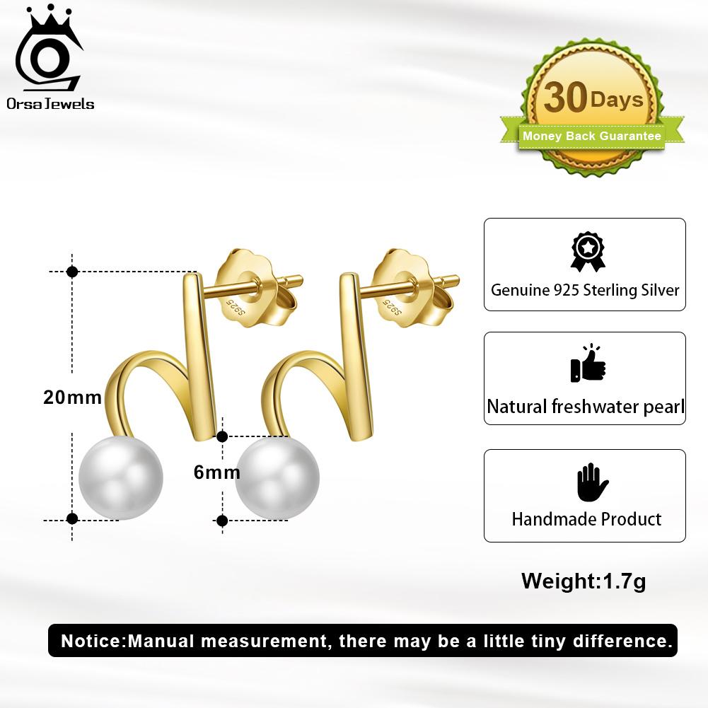 ORSA JEWELS Classic 925 Sterling Silver Geometry Earrings with 6mm Cultured Freshwater Pearl for Women Anniversary Jewelry GPE33