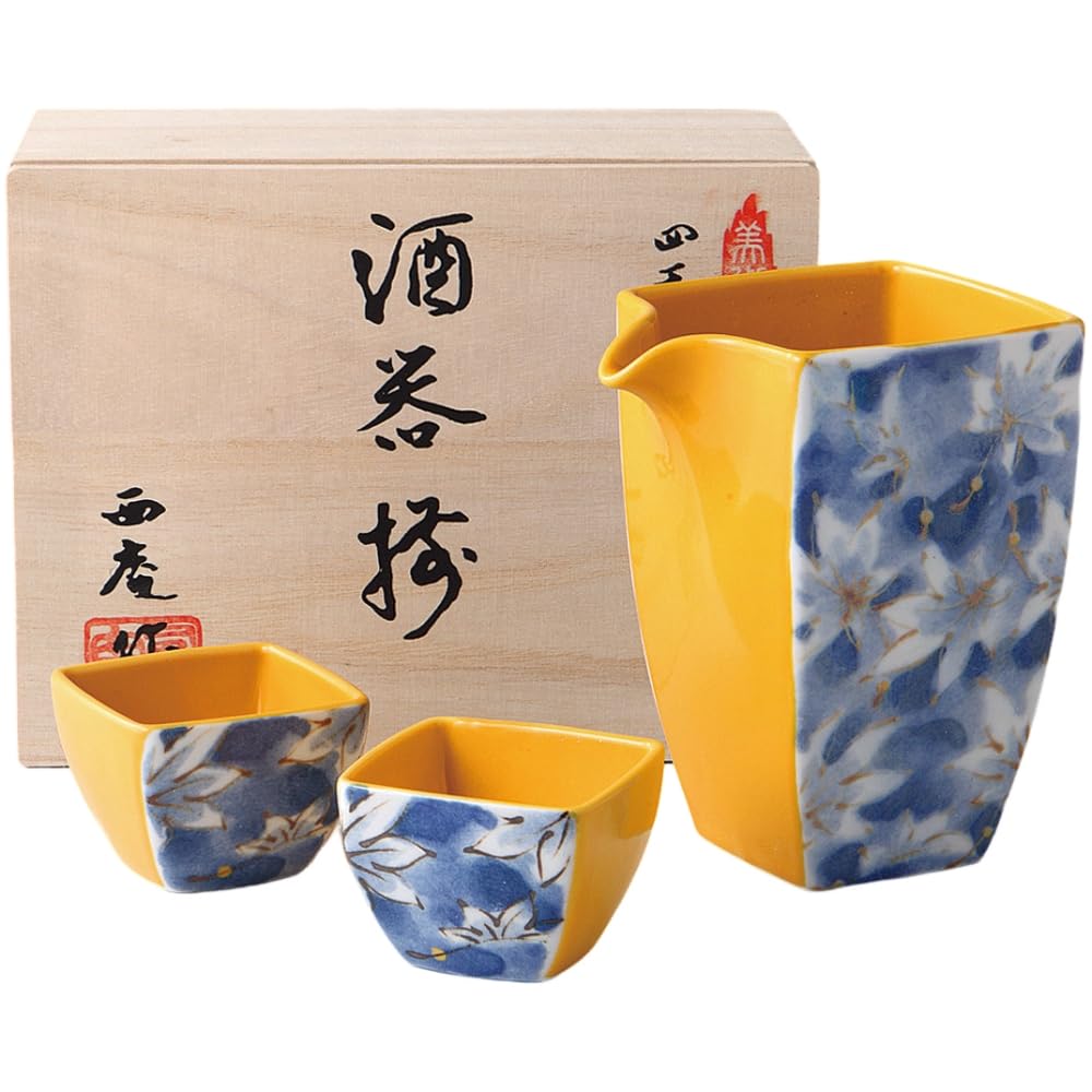 Sake W10 X X Shikisai Seasons Square Sake Set with Dyed Autumn Mino Made In Japan Ale-net Set, D8.2 H12cm, (Four Colors), Leaves, Porcelain, Ware,