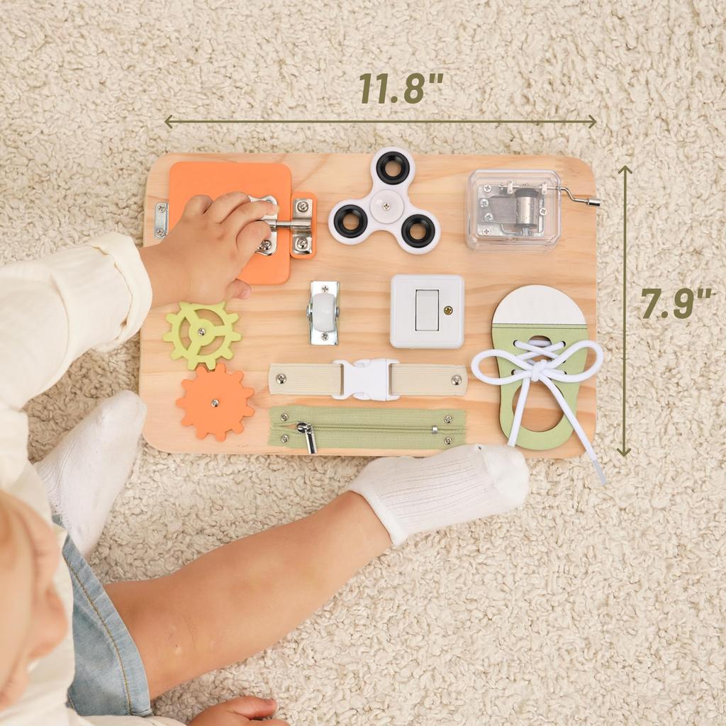 Potatomato Tablica Manipulacyjna Montessori Zabawka Edukacyjna na Roczek Drewniana Zabawka Sensoryczna dla Dziewczynek i Zabawka Rozwojowa do Tablicy Manipulacyjnej dla Autyzmu