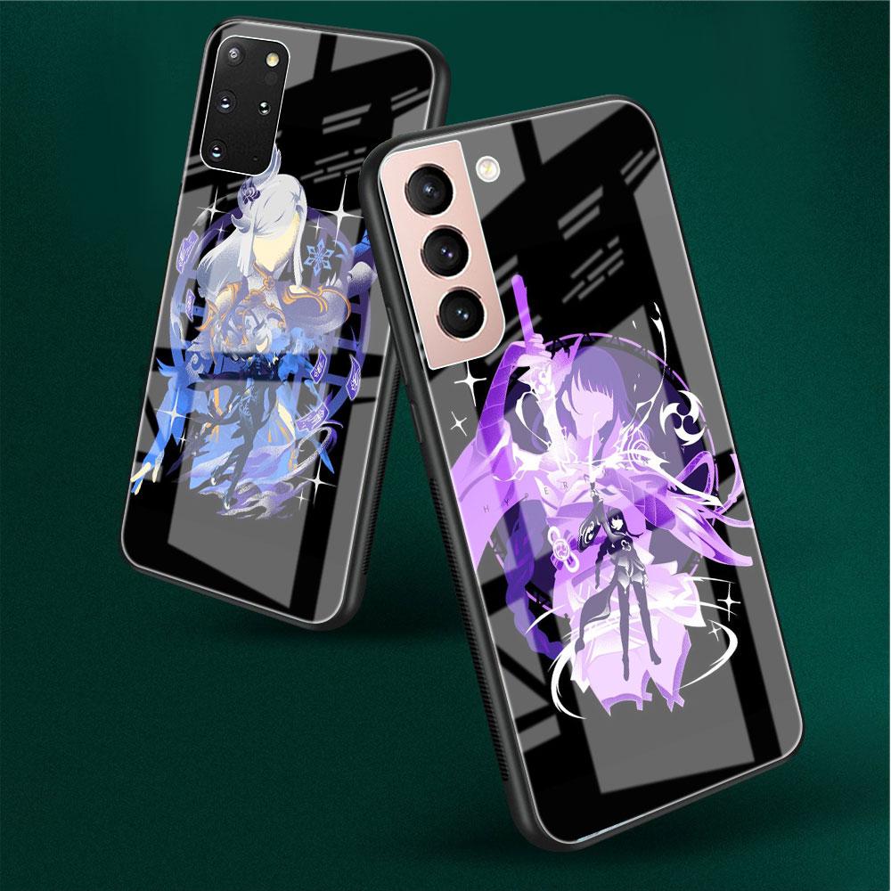 Klaasist ümbris Samsung Galaxy S22 S20 FE S21 5G S10 S9 Plus Note 10 20 Lite jaoks Karastatud telefoniümbris Anime Genshin Impact Lahe