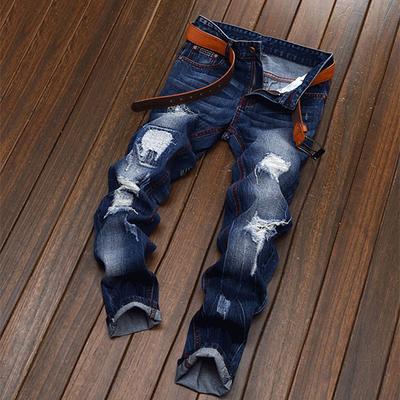 European and American Jeans Men's Ripped Trendy Men's Straight Jeans Do Old Personality Original Men's Clothing