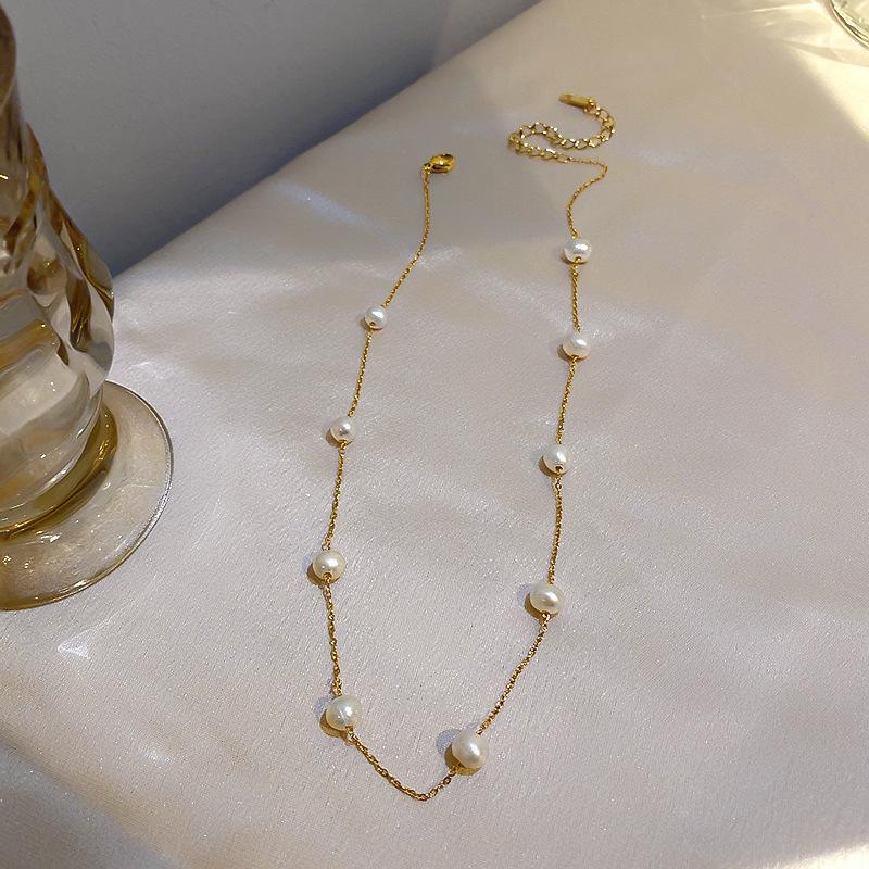 

Sweet Freshwater Pearl Geometric Clavicle Necklace Real Gold Electroplating Fashion Temperament Versatile Necklace