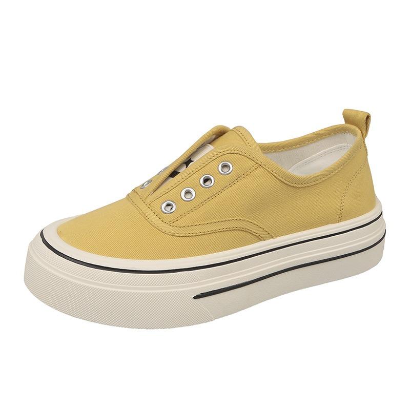 Thick-soled Elastic One-pedal Canvas Shoes for Women's New Versatile Breathable Casual Shoes Heightening Little White Shoes Board Shoes for Women