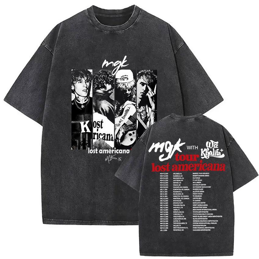MGK Lost Americana Tour 20252026 Vintage Gewaschenes T-Shirt Herren Damen Sommer Mode Baumwolle Kurzarm T-Shirt Fans Geschenk Kleidung
