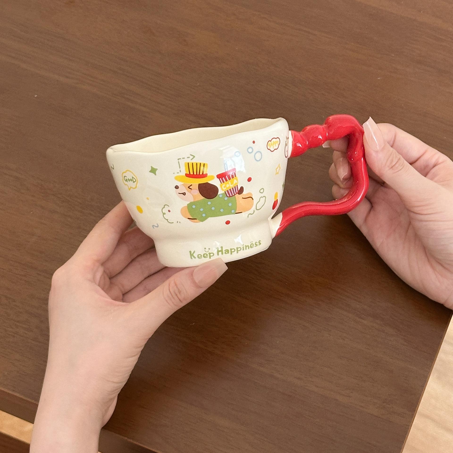 

Милая керамическая кружка с собакой таксой, чашка для воды для девушек с высоким вкусом, бытовая чашка для завтрака, кофейная чашка для пары, сувенир, подарок 301-400ml