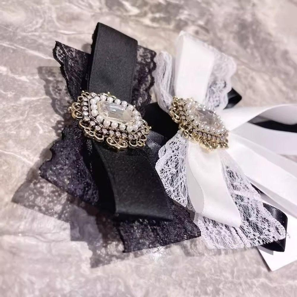 Black Memorial Black Bowknot Brooches Crystal Rhinestone Bow Tie Brooches  Dress Coat Accessories