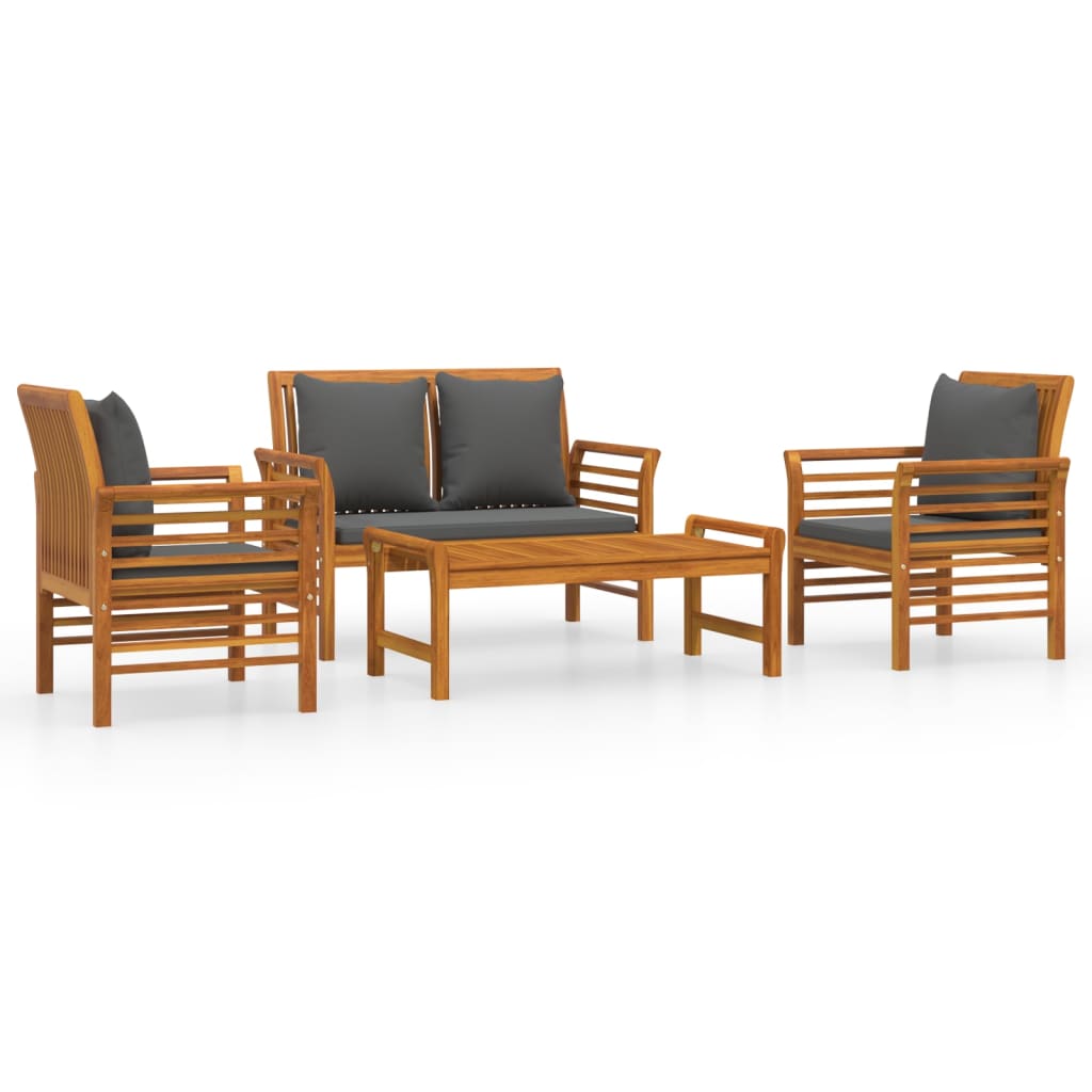 4 Piece Garden Lounge Set with Cushions Solid Acacia Wood