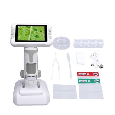 Kids Microscope 1600X 4 Inch LCD Screen Handheld Desktop Digital Microscope with LED Light for Education Gray