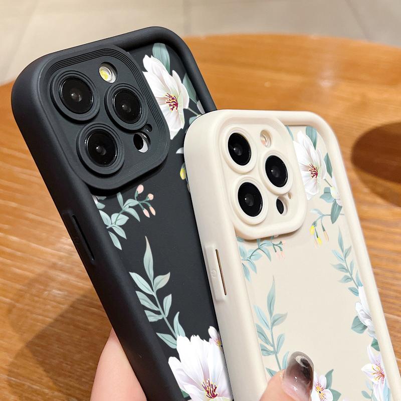 Husă moale TPU cu imprimare florală simplă, rezistentă la șocuri, pentru iPhone 16 Pro Max 15 14 Pro 13 12 11 XR XS 8 7 Husă mată de protecție a lentilelor