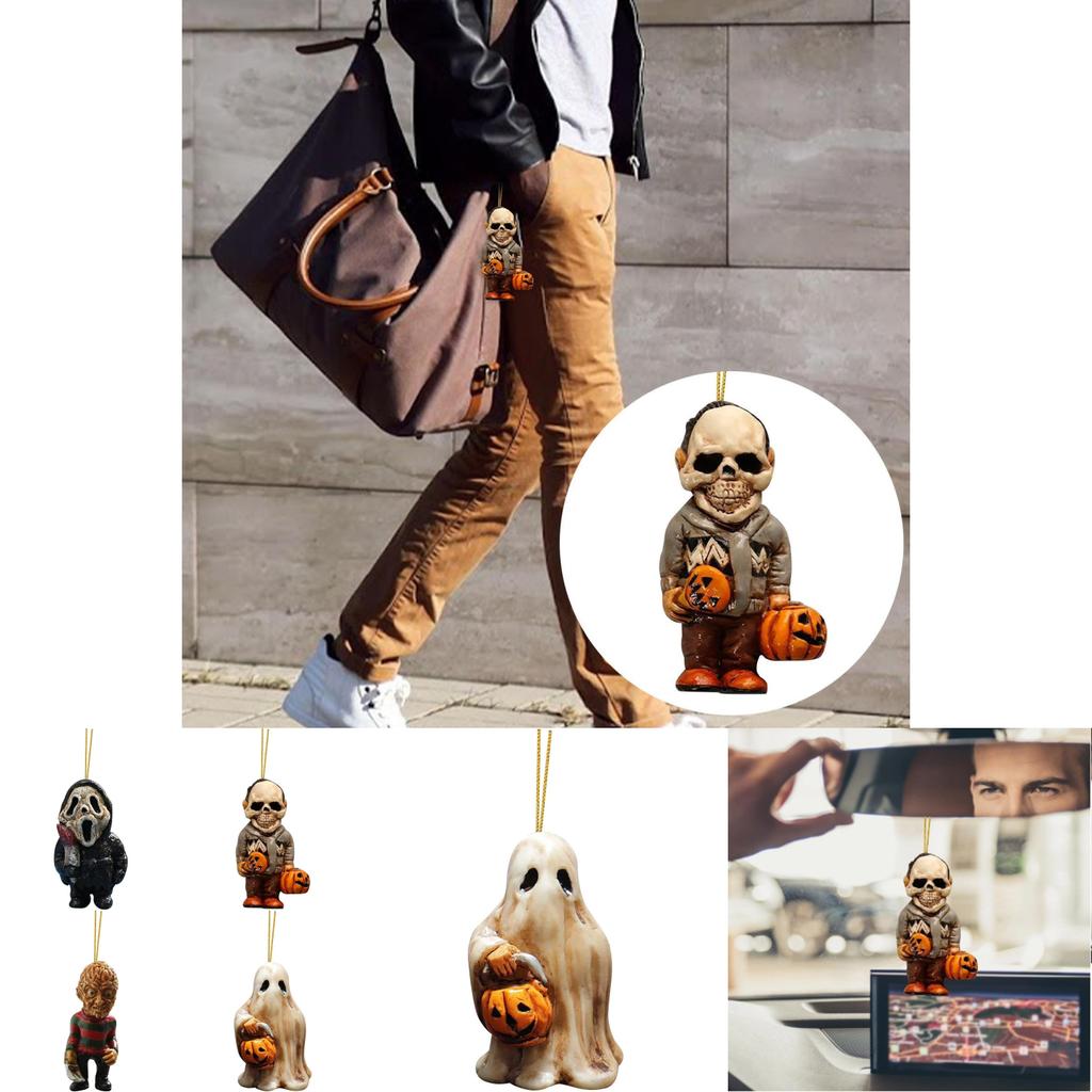 Vintage Acrylic Horror Movie Garden Gnome Rearview Mirror Decoration For Halloween