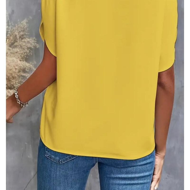 Damen 2025 Sommer Casual Einfarbig V-Ausschnitt Locker Bluse Tops für Damen