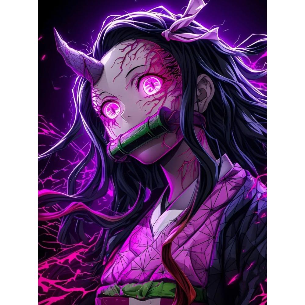 Manga Mädchen Nezuko DIY Diamantmalerei Set für Demon Slayer Hand Diamantstickerei Anime Hauswand Dekor Mosaik Ölgemälde Round 50x70cm