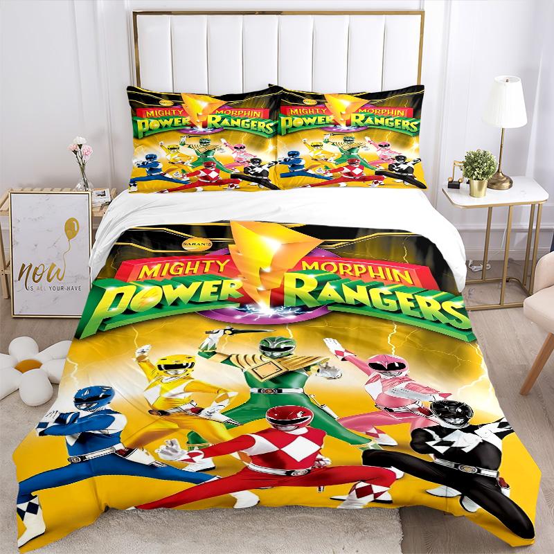 Mighty Morphin Power Rangers Print 3Pcs Bedding Set,Duvet Cover with 2 Bedro,Pillowcase Home Birthday Gift