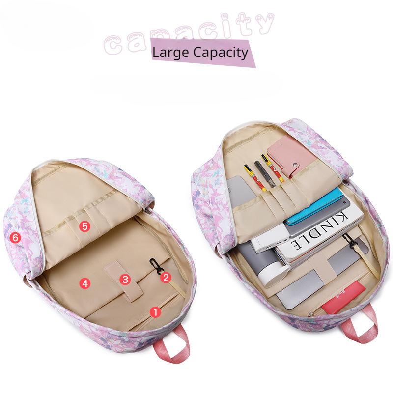 2023 Ny motetrykt skolesekk med stor kapasitet Graffiti studentryggsekk kvinner tredelt bokveske med Bento-pose Blyantveske