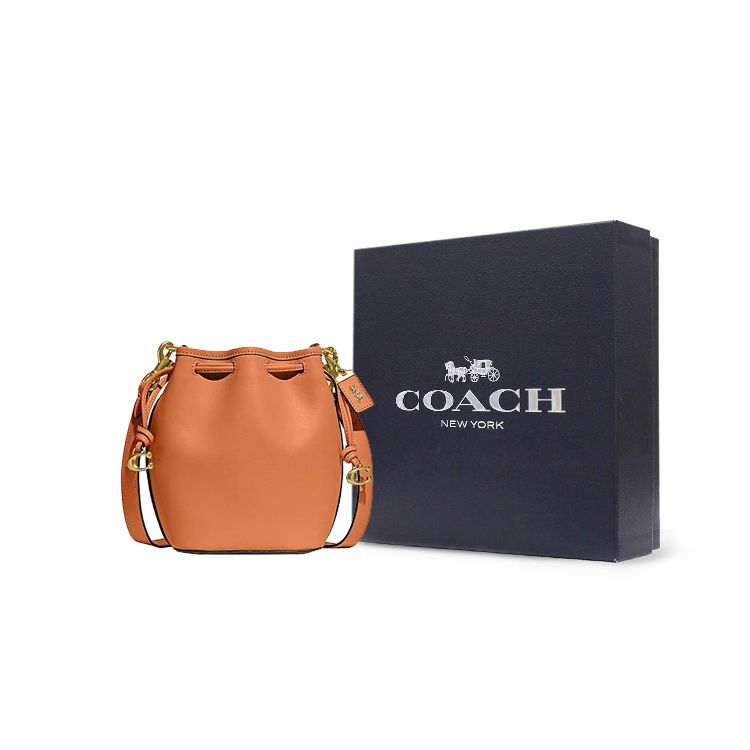 Coach Camila 17 Solid Color Carriage Logo Tag Hardware Drawstring Closure Bucket Bag Women Bucket Bag Orange CJ835-B4UC8