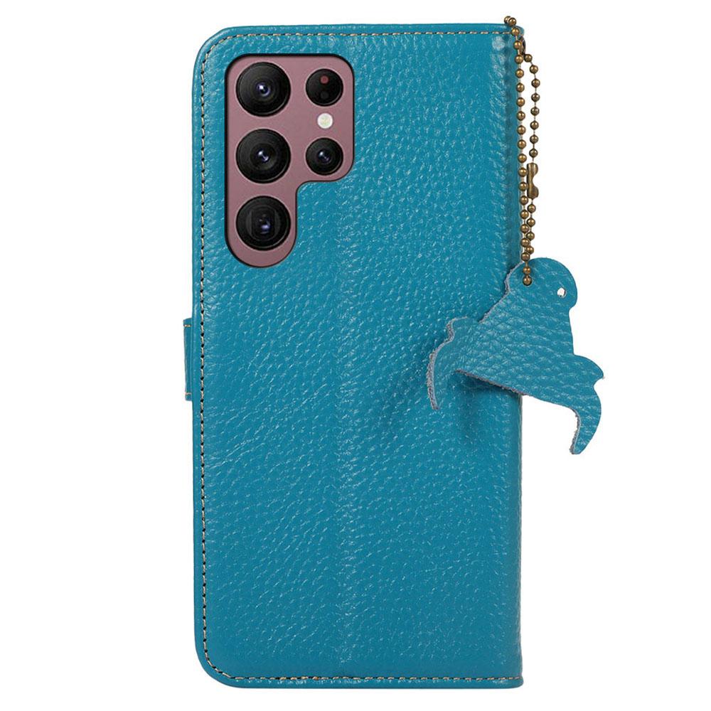 Etui dla Samsunga Galaxy S25 Ultra z blokadą RFID, teksturą liczi i z prawdziwej skóry bydlęcej