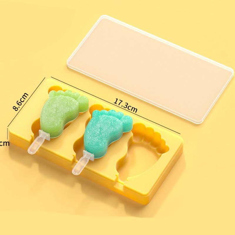 Silicone Popsicles Molds 4 Cavities Foot Shape Ices Cream Mold Freezers Ices Mold Cake Candy Mold with Lids & Stick