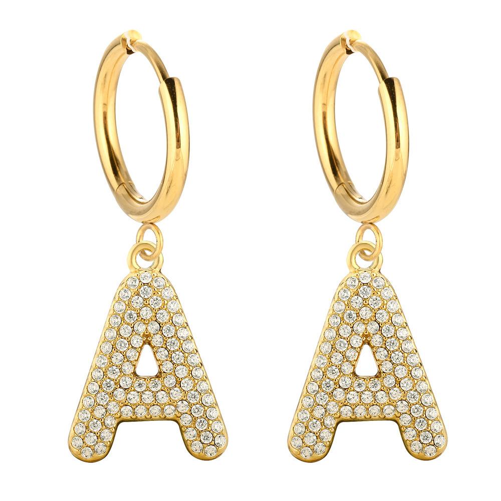 Simple English Pendant Earrings Fashion Premium Stainless Steel Gold Plated Ear Buckles Women s Zircon Stud Earrings Jewelry