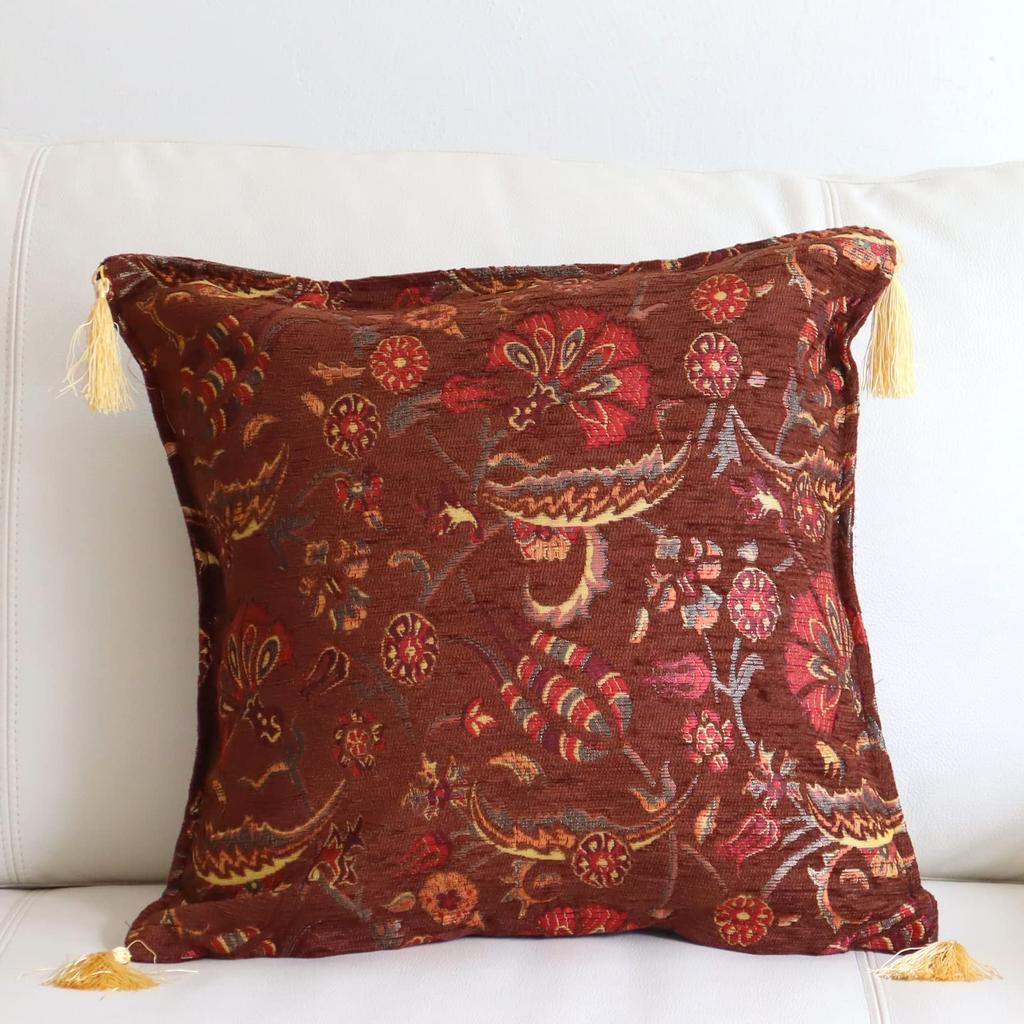 Turkish Design Chenille Cushion Cover Ottoman Flower -
