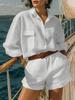 Set Casual da Donna in Cotone e Lino a Maniche Corte con Pantaloncini per Estate e Primavera