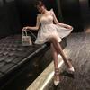 2025 spring and summer new rivet pointed high heels women's word with bag head sandals thin heel medium heel versatile outer wear