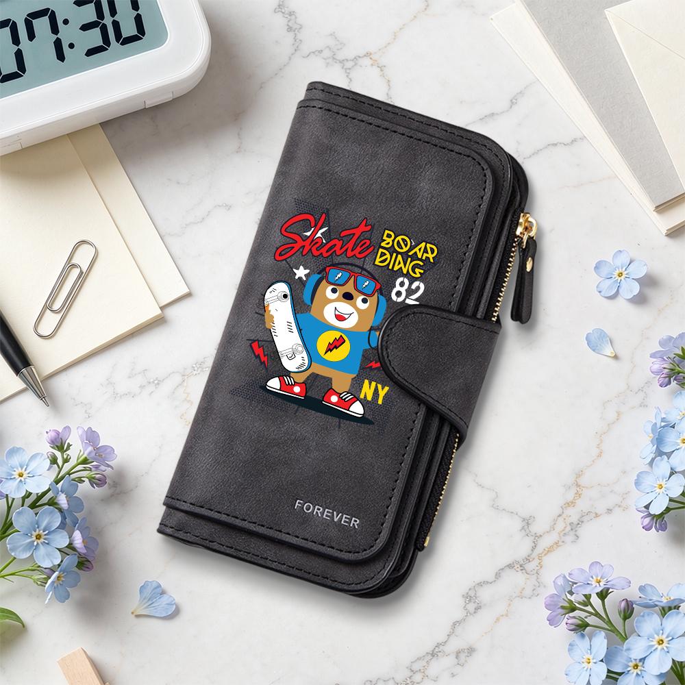 Cute Cartoon Bear Pattern Wallet Fashionable Portable Casual Multi Card Slot Long Purse for Daily Use