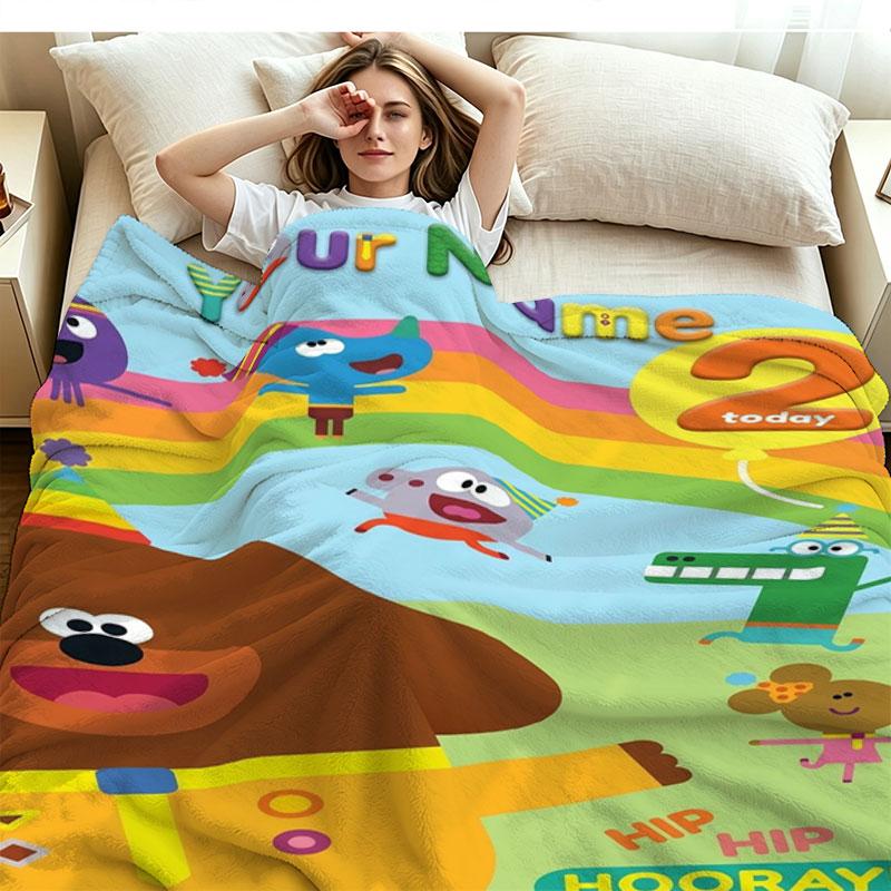 1PC Hey Duggee Custom Name Patterned Flannel Blanket Suitable For All Seasons for Home Decor Warmth and Comfort Gifts Holiday Present
