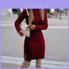 Elegant Geometric Pattern Long Sleeve Knitted Dress With High Neck For Women
