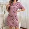 Women's Heart Print Short Sleeve Nightdress, Casual Loose Sleep Dress, Soft Loungewear Nightshirt for Summer
