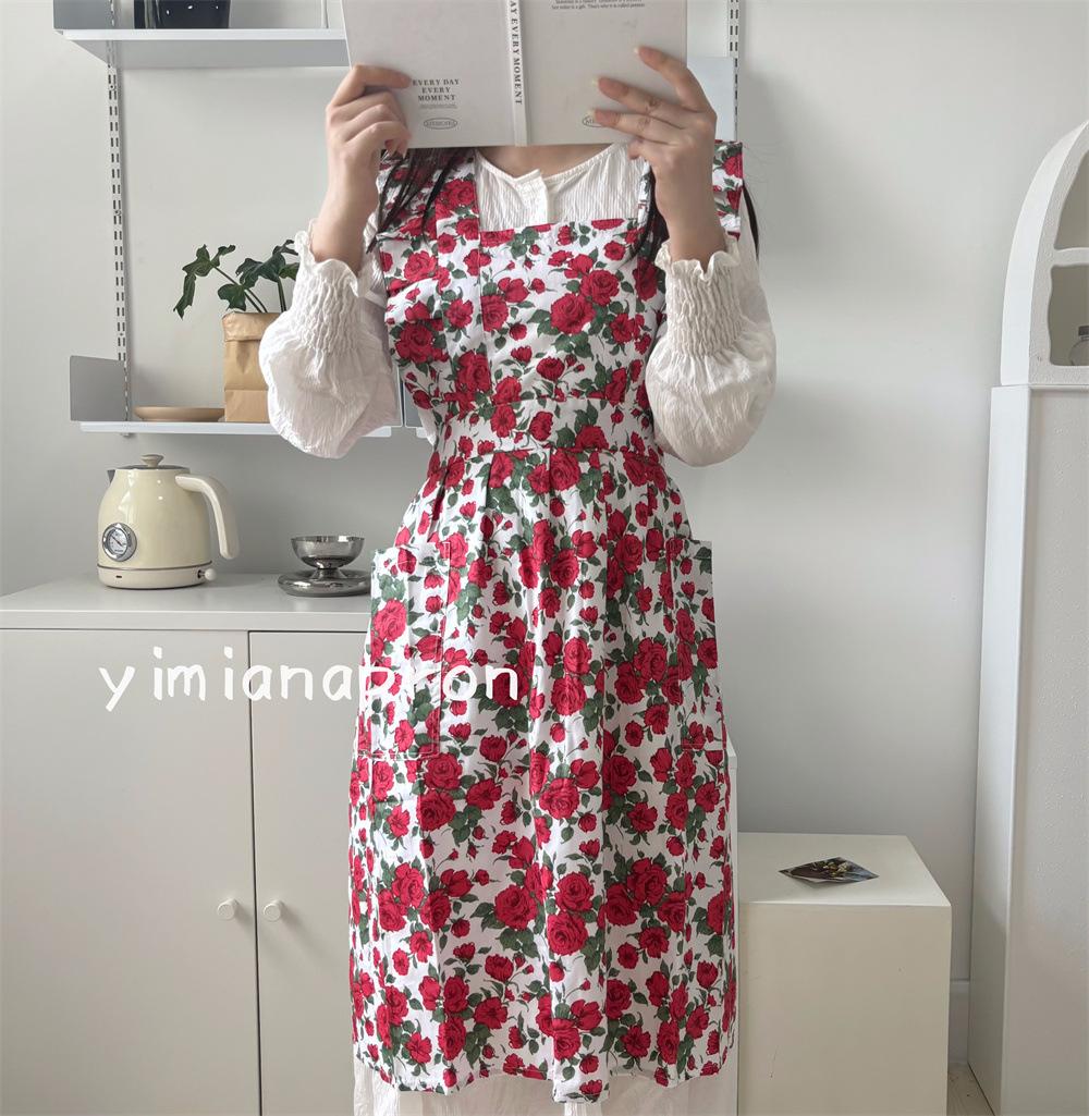 

Handmade floral apron cafe beauty salon rose