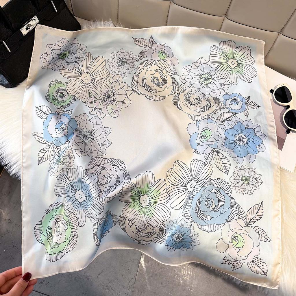 Elegant Floral Print Silk Square Scarf Women Neck Ties Suitable All Seasons Decorate Headscarf Lady Hijab Female Foulard Bandana