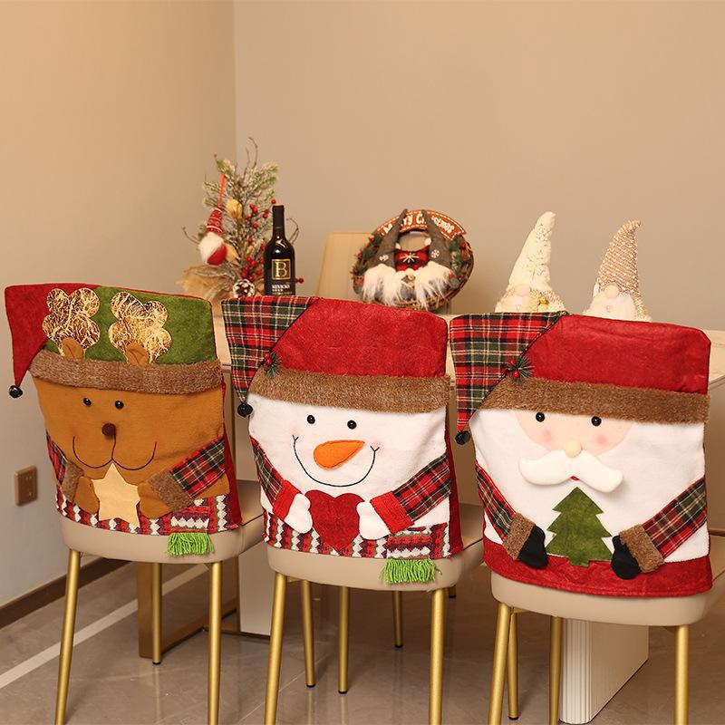 Christmas Santa Claus Chair Back Cover Elastic Stretch Dining Seat Slipcover For Home Kitchen Xmas Holiday Party Decoration