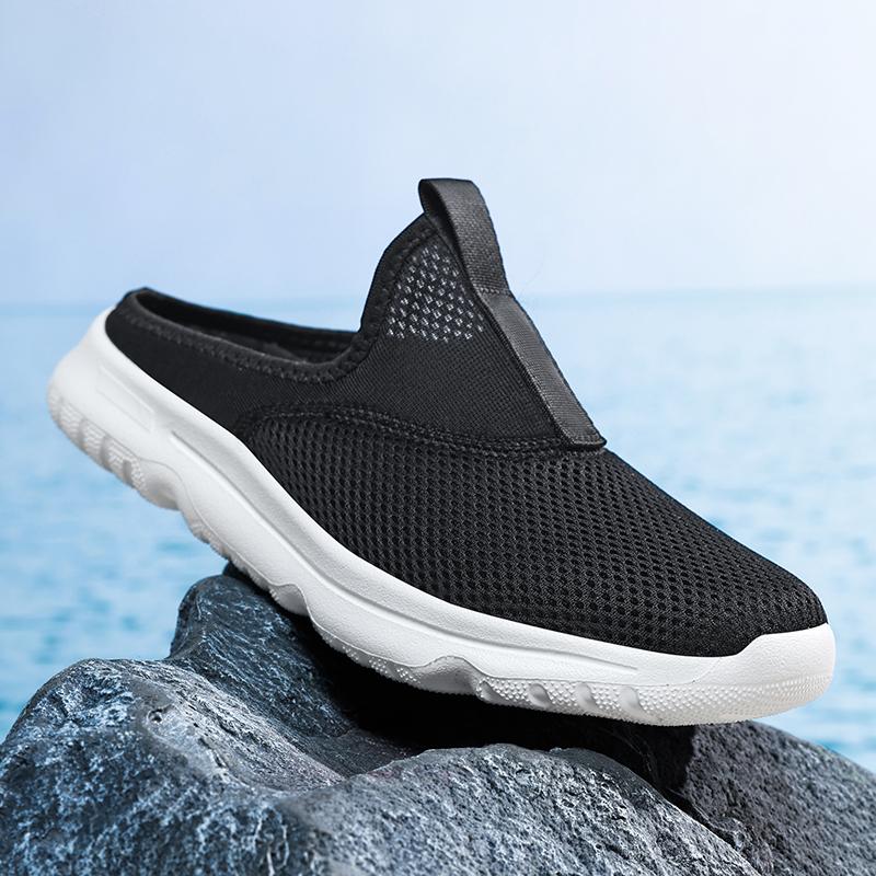 36-46 Unisex Slippers Men's Half Slippers Mesh Meter-breathable Men's Black Mueller Shoes