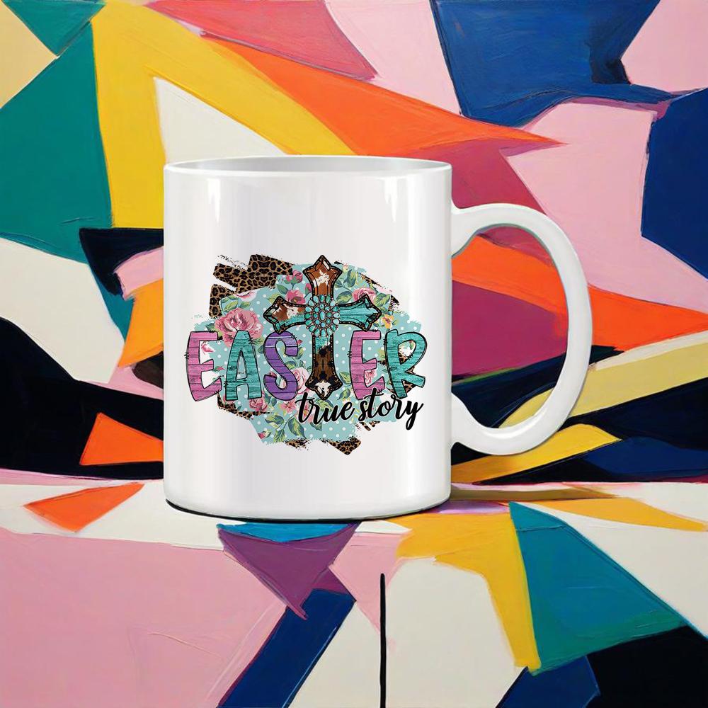 Easter Symbol Mug Hand-painted Egg Water Mug Colorful Rabbit Coffee Cups Shake Cotton Tail Cute Gift School Office Ceramic Mugs