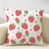 Cute Strawberry Girl Pink Cushion Cover Natural Linen Organic Fabric DoubleSided Printing Room Sofa Decor Pillow Case
