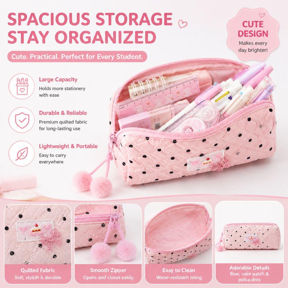 Zipper Closure Pencil Case Quilted Pen Case Fashion School Supply Case Student Supplies
