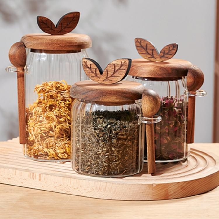 Multifunctional Glass Storage Jar Including Spoon High Borosilicate Glass Sealed Seal for Kitchen Pantries Home Office Use
