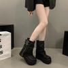 Punk Style Plateau Dicke Sohle Damen Moderne Stiefel Mode Knopf Kombination Spleißen Höhe Erhöhung Kurze Stiefeletten