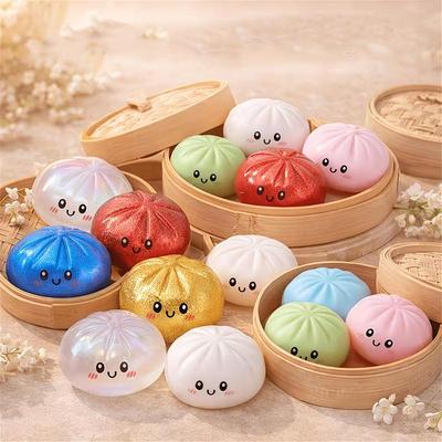 Stress Relief Steamed Bun Toy with Steamer Simulation Stuffed Bun Squeeze Sensory Toy Soft TPR Chinese Bun Fidget Toy