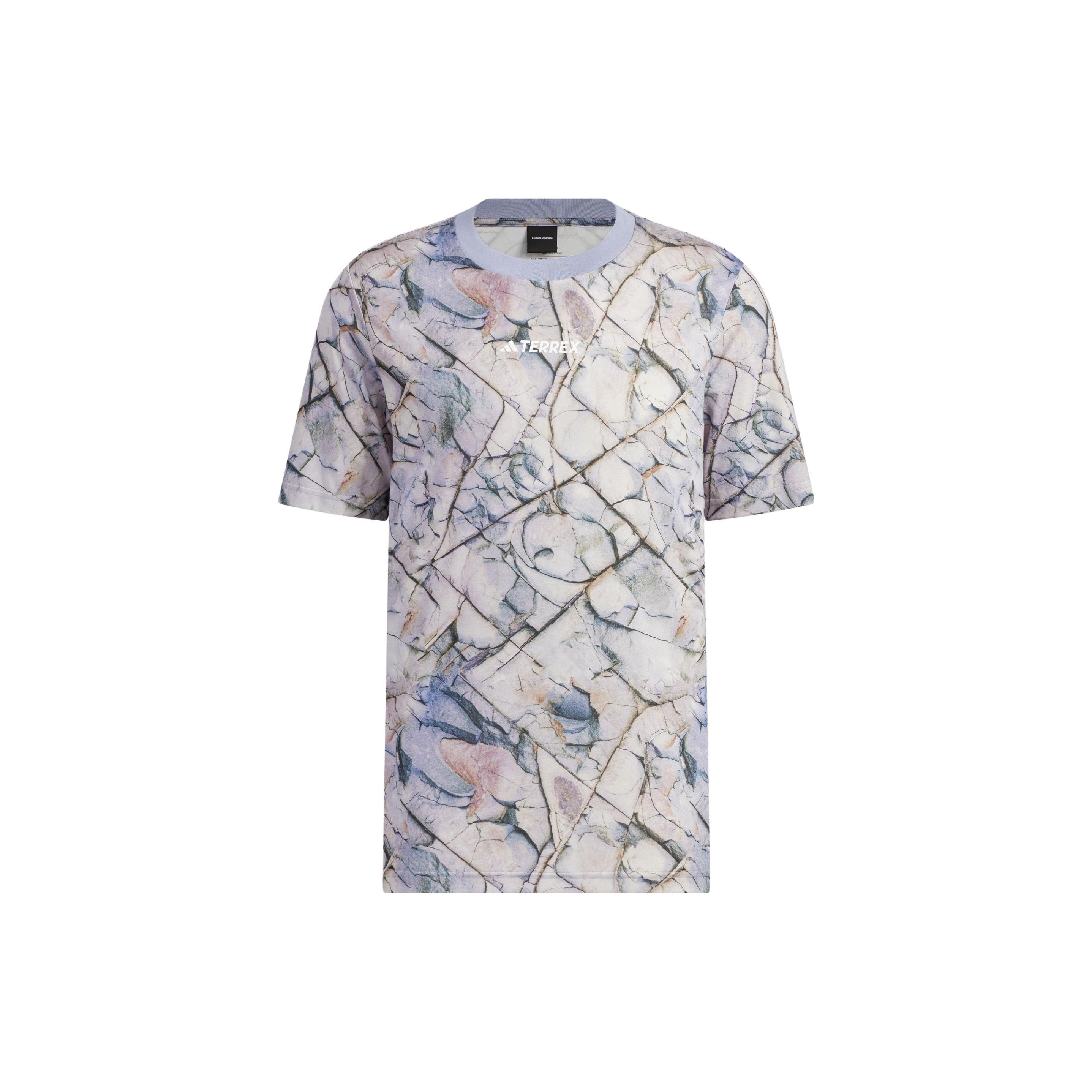 Adidas x National Geographic Collaboration Tencel Tee All-Over Logo Print Unisex Silver-Grey Violet IC2000 M