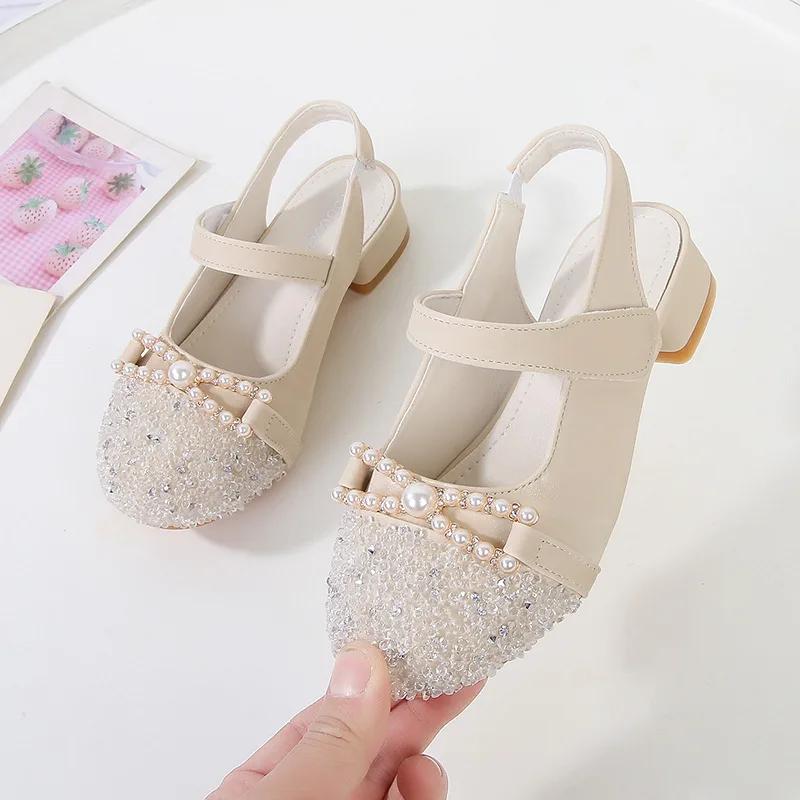 Children's Summer Sandals Chic Rhinestone Girl's High Heel Shoes Fashion Kids Princess Versatile Dress Sandals for Party Wedding