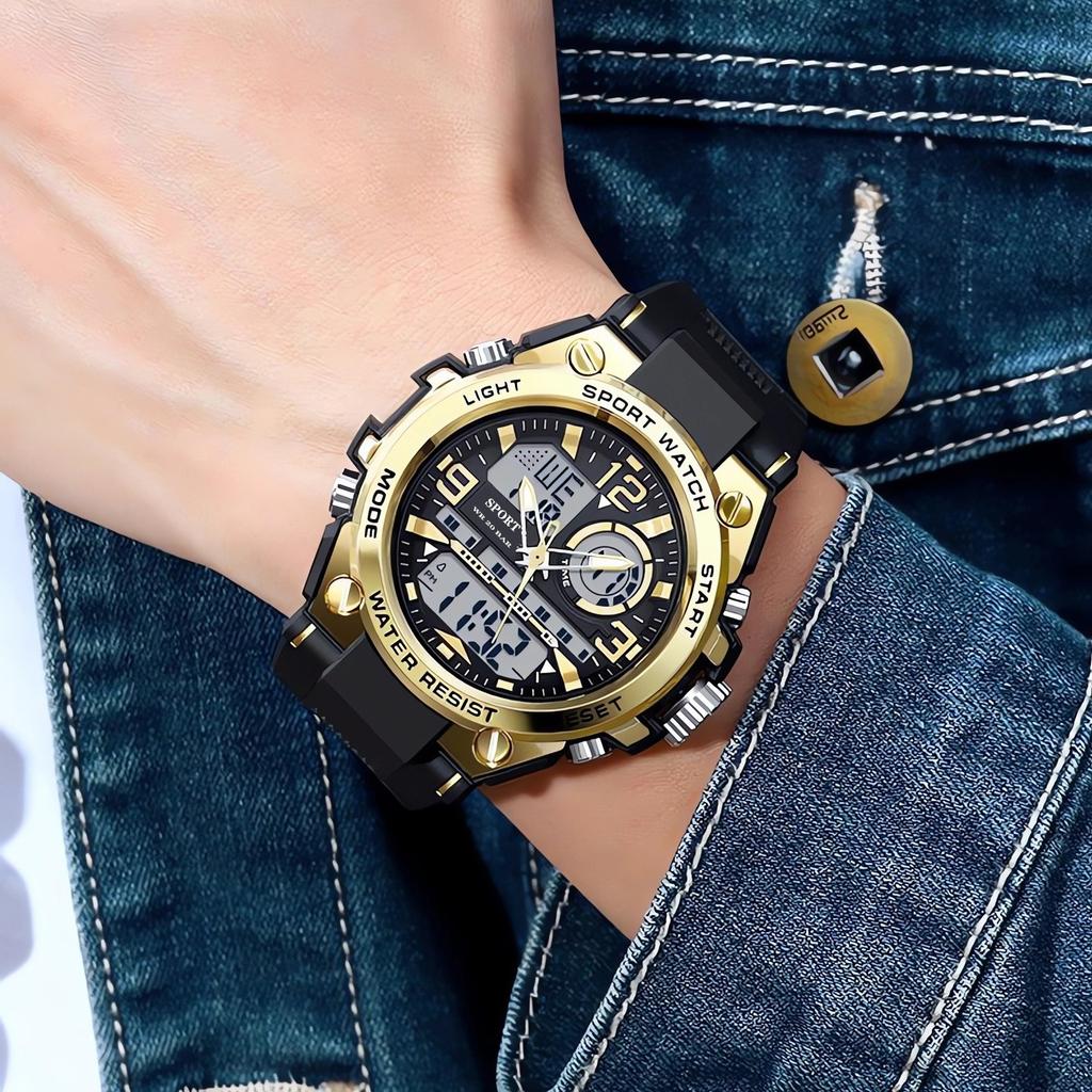 Men's Dual Display Racing Watch Alarm Clock Calendar Second Counting Function Watches