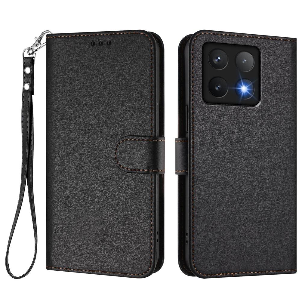 For Xiaomi 14T Leather Case Wallet Stand Phone Cover with Wrist Strap