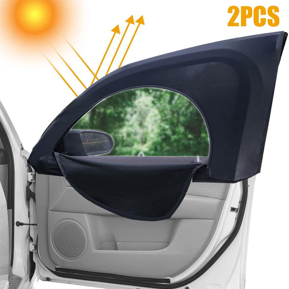 2pcs Car Sun Shade Double-Layer UV Protection Front Rear Window Shade Cover Zippered Lining Side Wndow Sunshade