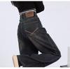 Women's Plus Size Dark Washed Wide-Leg Jeans with Zipper - Retro Style for Spring and Autumn