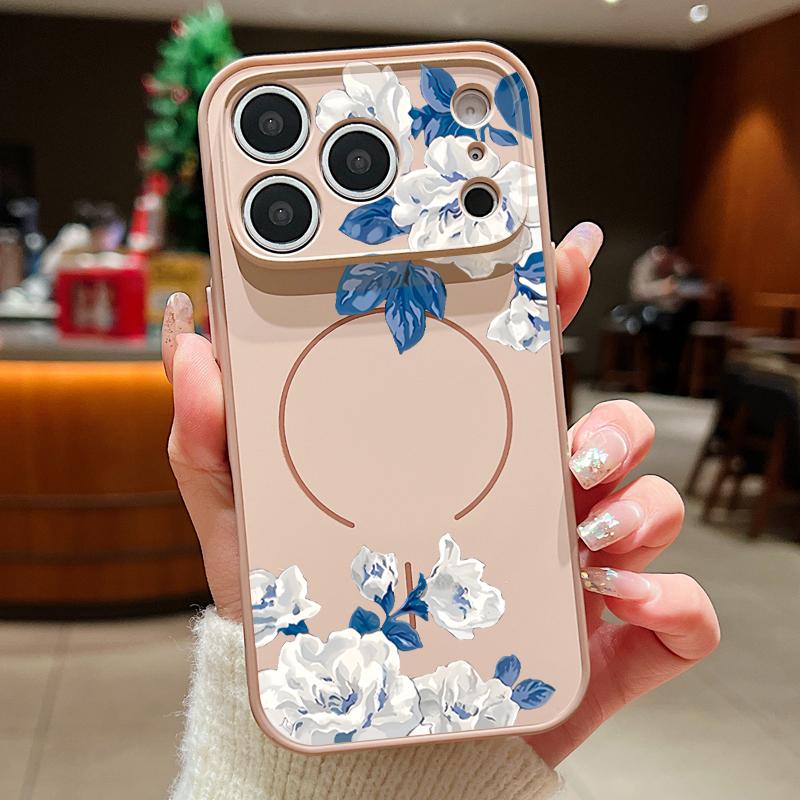 White Gardenia Floral Pattern For iPhone 17 Pro Max Funda iPhone 16 15 14 13 Pro Max Skin Feeling Magnetic For Magsafe Shockproof Bumper Cover