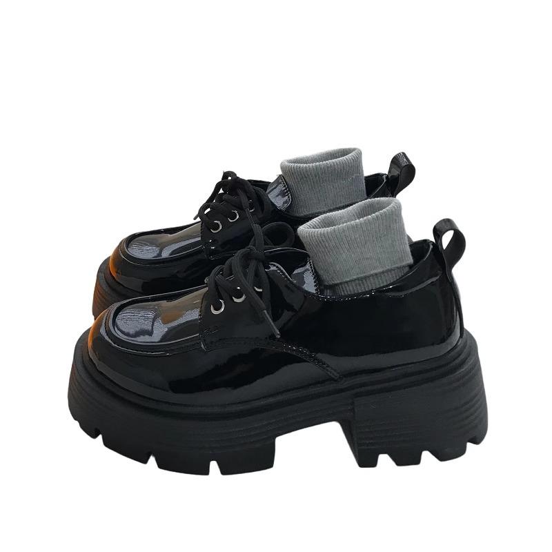 Black Thick Heel Heightened Platform Versatile Small Leather Shoes Women's 2025 Spring and Autumn Retro British Single Shoes Loafers