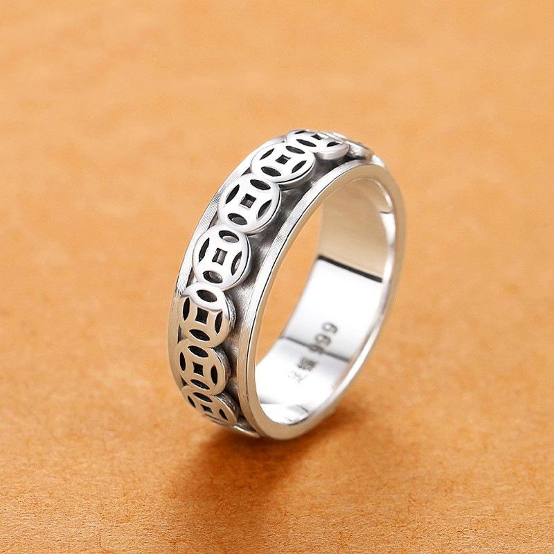 Vintage Thai Silver Spinning Coin Ring - Unisex Decompression Ring Coin Spinning Ring