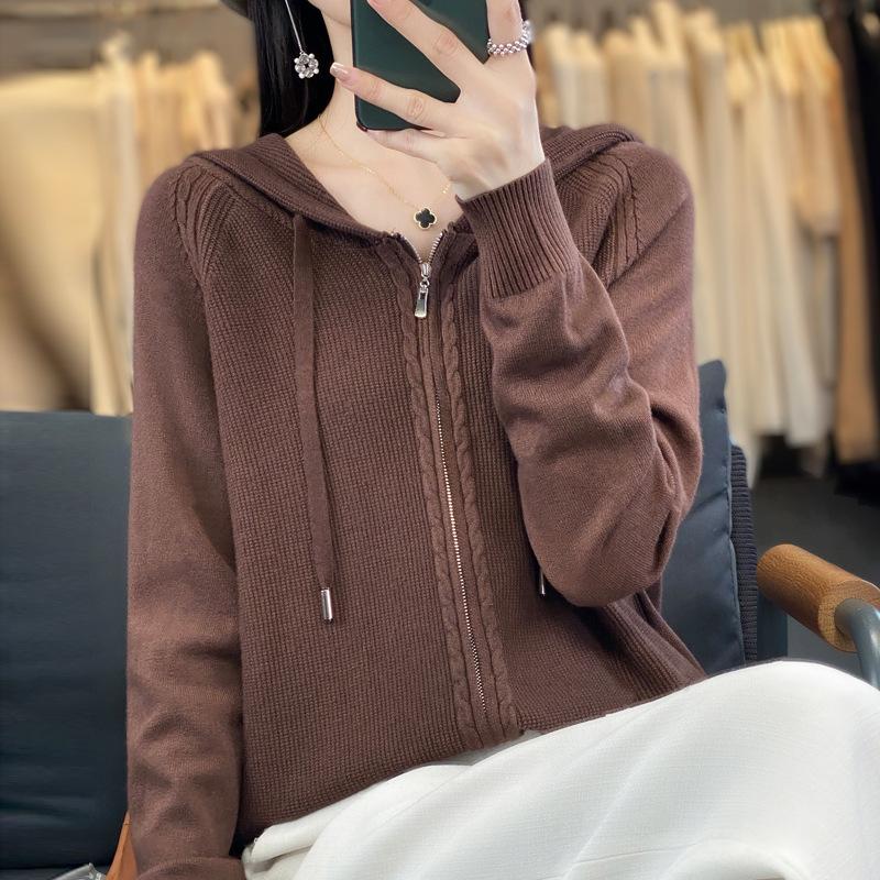 INDFS Women's Fashion Casual Fall Winter Solid Color Print Long Sleeve Hooded Sweaters